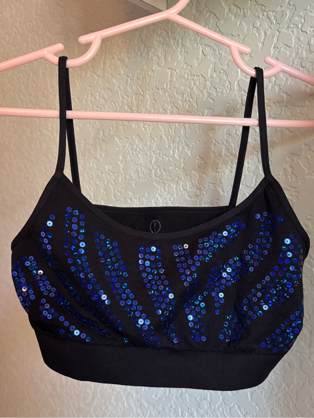 Black Sequin dance Bralette with Blue Iridescent Details